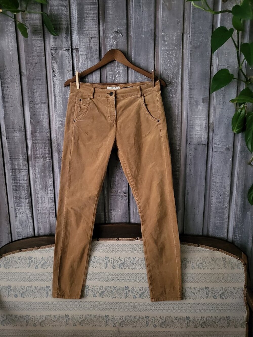 Sandwich_ Comfort Fit Verona Tan Camel Cotton Velveteen Stretch Pants EU 34